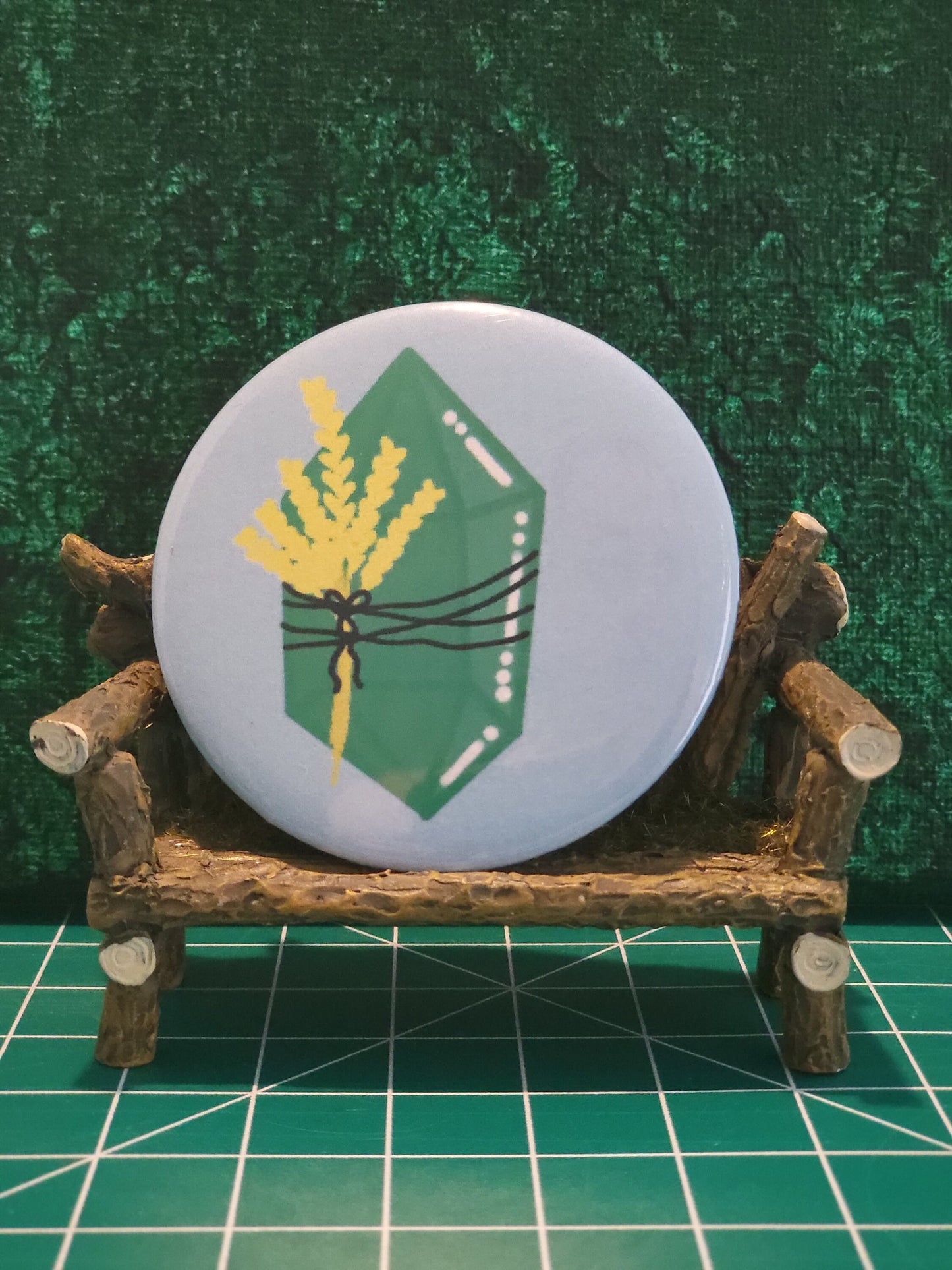 Emerald and Wheat Pinback Button, Badge, Pin Button