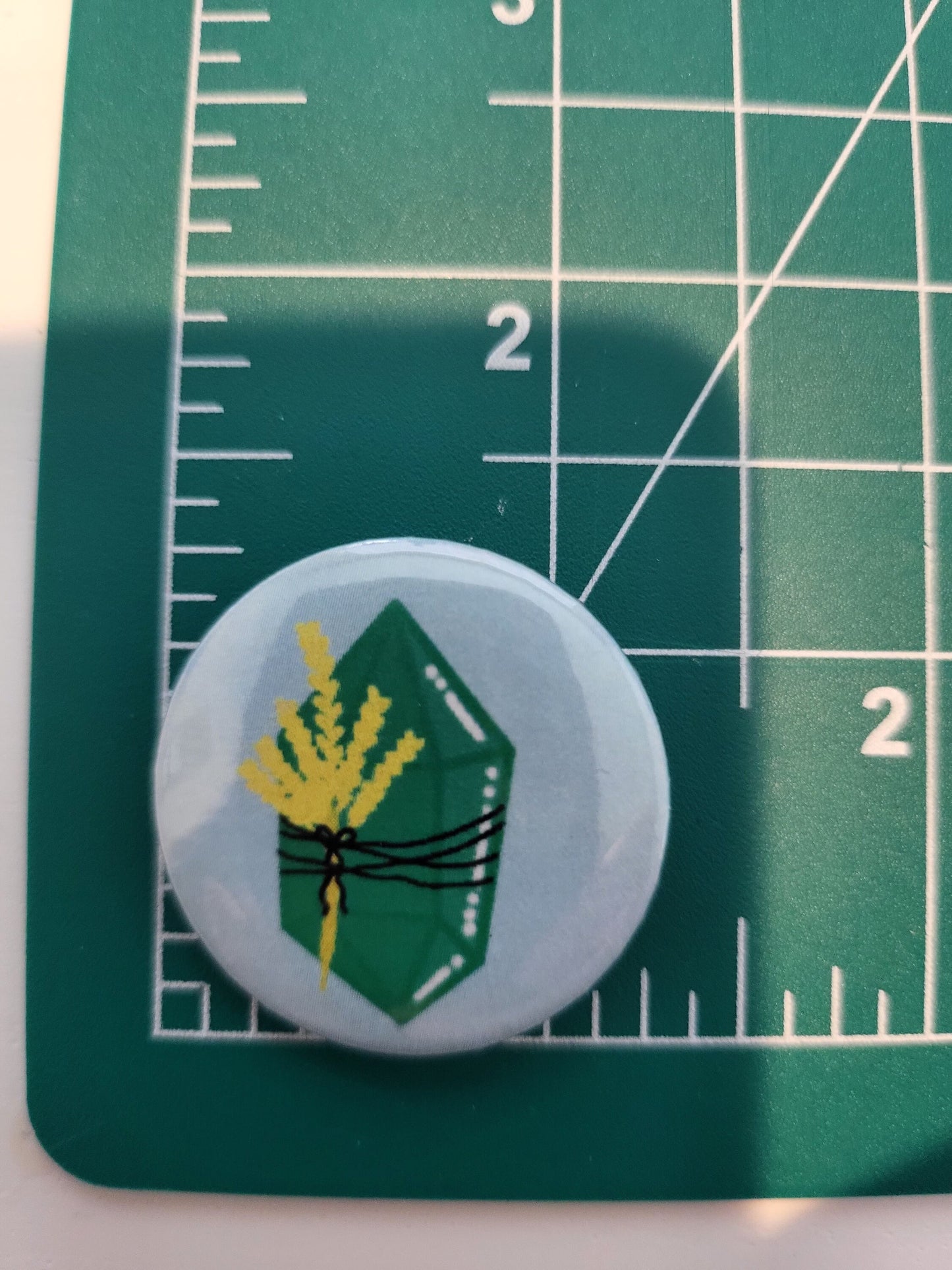 Emerald and Wheat Pinback Button, Badge, Pin Button
