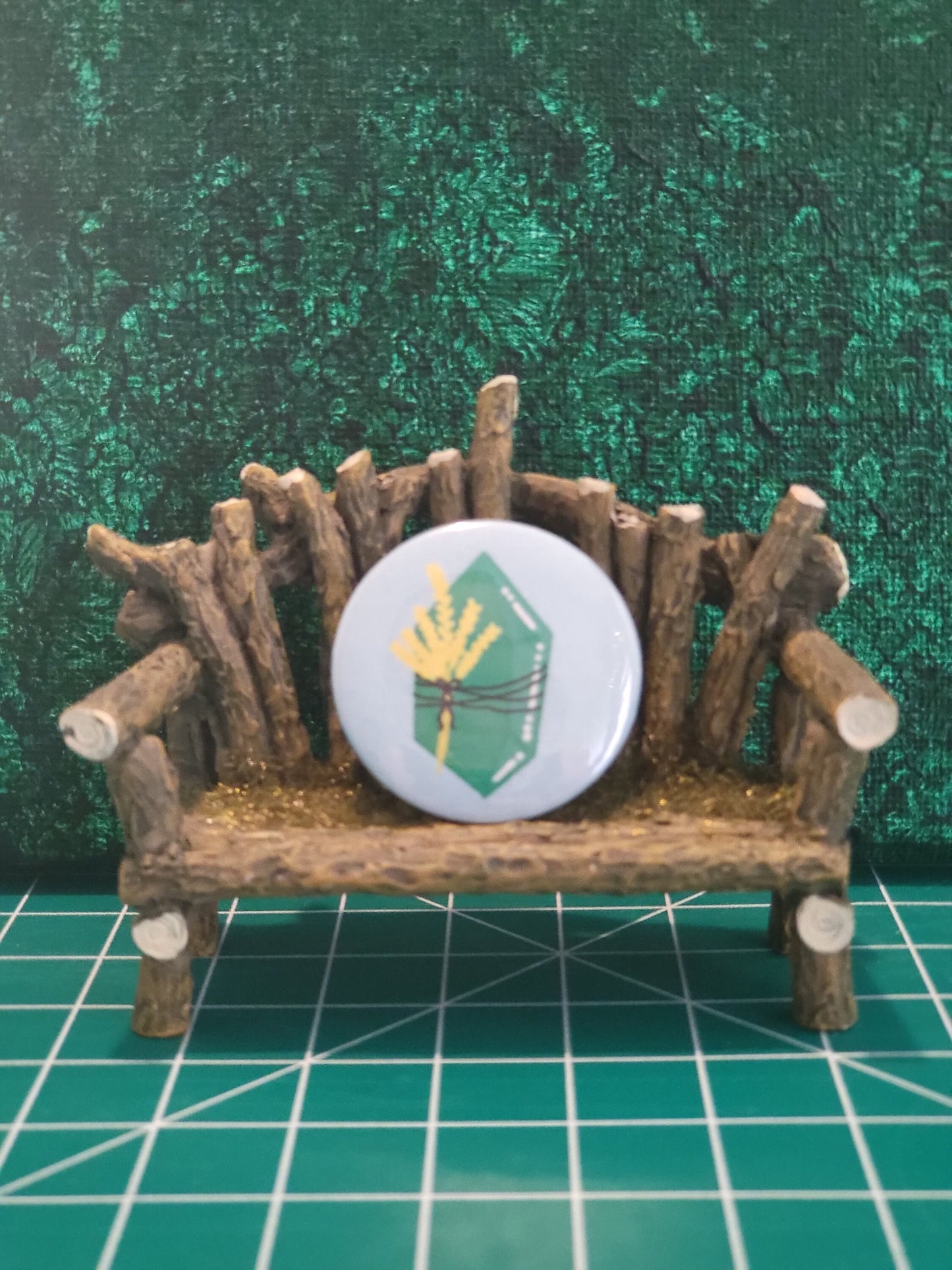 Emerald and Wheat Pinback Button, Badge, Pin Button