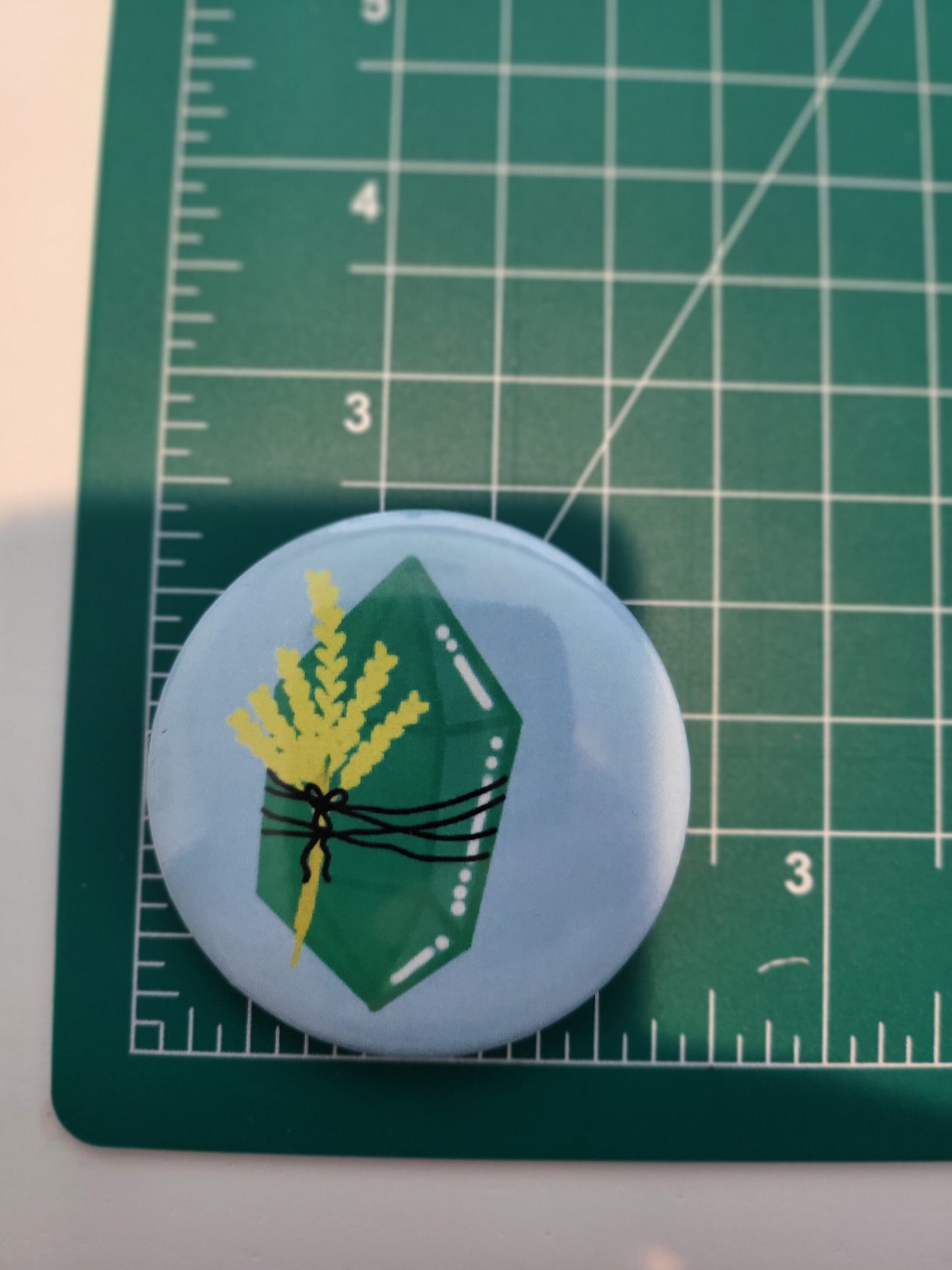 Emerald and Wheat Pinback Button, Badge, Pin Button