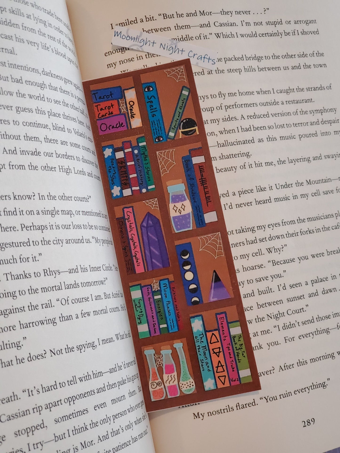 Haunted Bookshelf, Spooky Bookcase, Halloween, Handmade Witchy Bookmark, Crystals, Potions, Witch Books