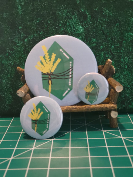 Emerald and Wheat Pinback Button, Badge, Pin Button